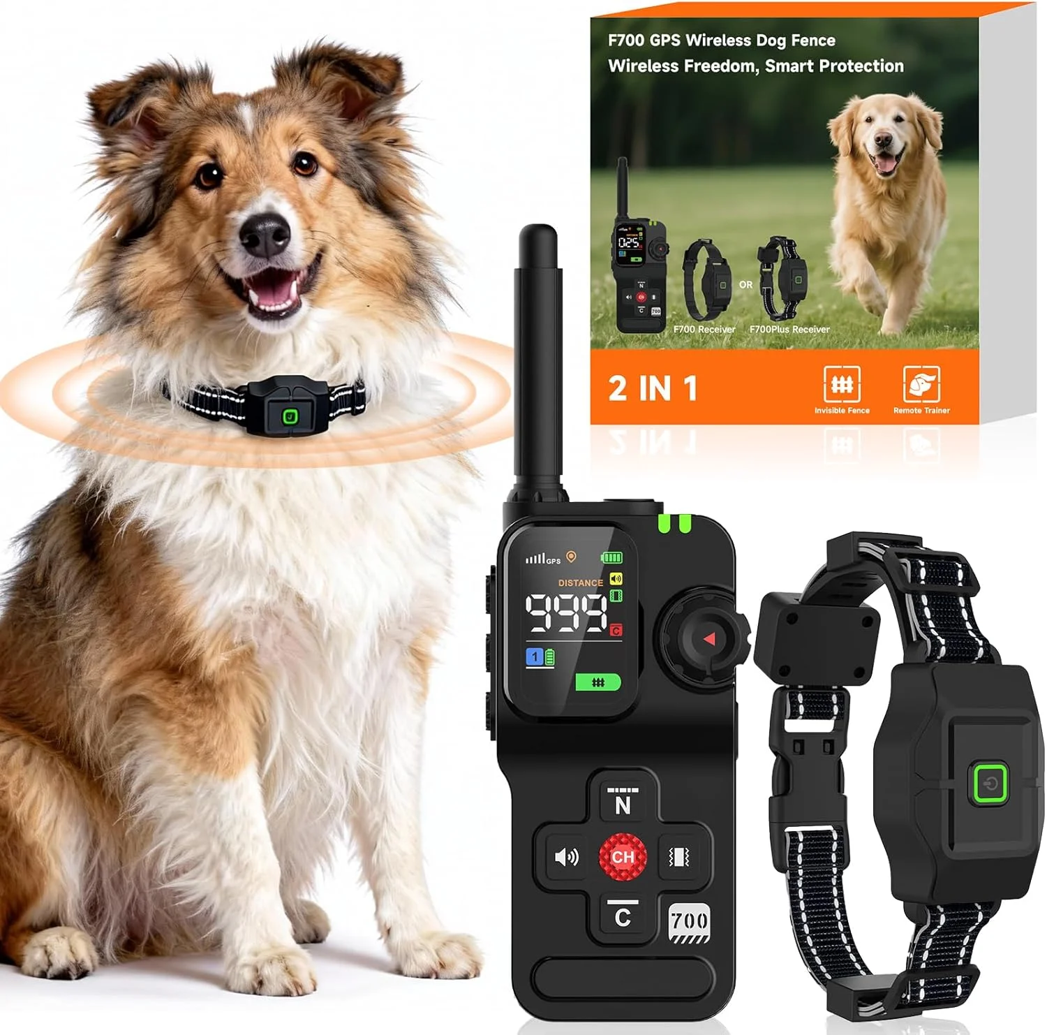 GPS Wireless Dog Fence System Tracking Dog Collar With Remote Outdoor Adjustable Range 75-5600ft Rechargeable Wireless Dog Fence