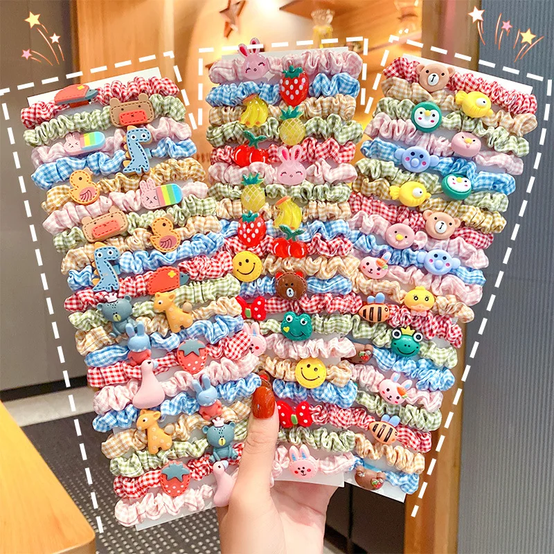 5/10pcs/Set Cute Children Elastic Hair Bands for Kids Girls Plaid Cartoon Scrunchies Hair Rope Hair Circle Baby Hair Accessories