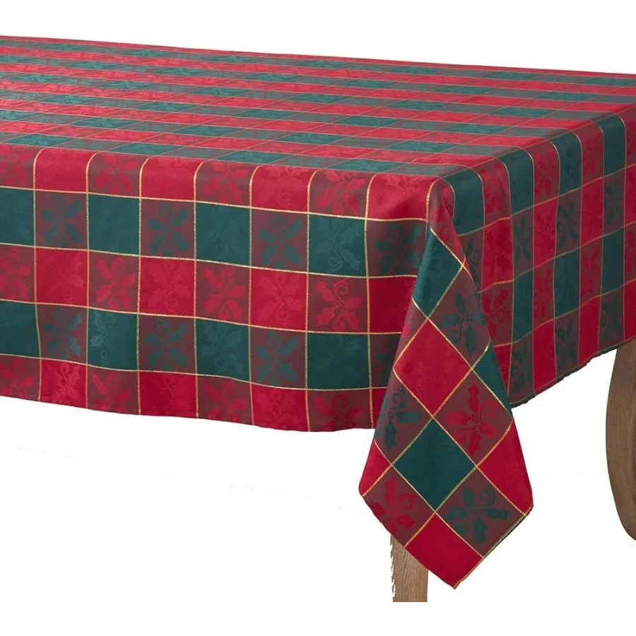 

Красно-зеленая рождественская праздничная скатерть в клетку с принтом Холли, прямоугольная, 65 x 120 дюймов