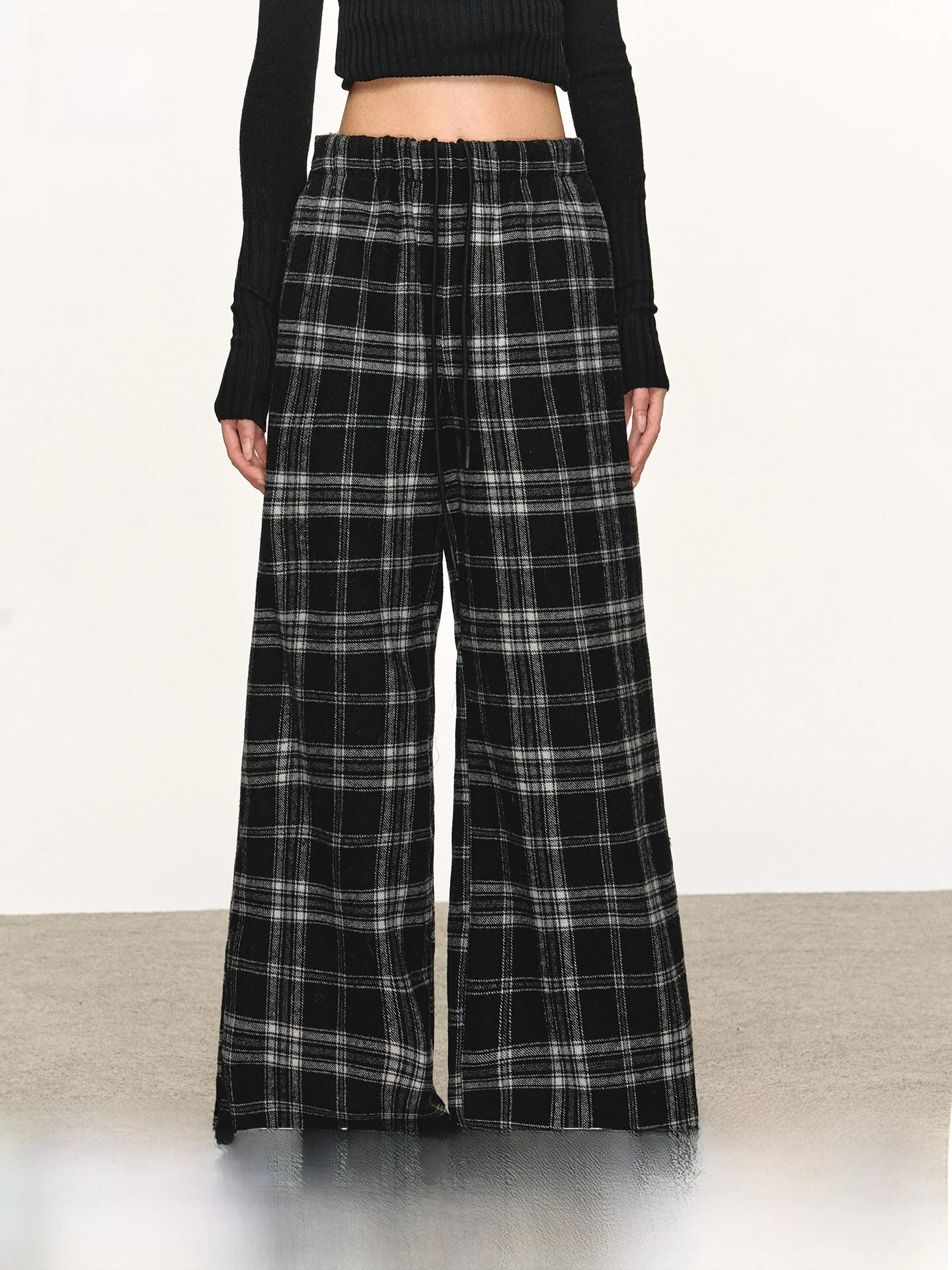 

Bla Plaid Pants Women's Loose Wide Leg Straight Casual Trousers Autumn Winter Lazy Feel Trendy Anna AnEae Casual Pants