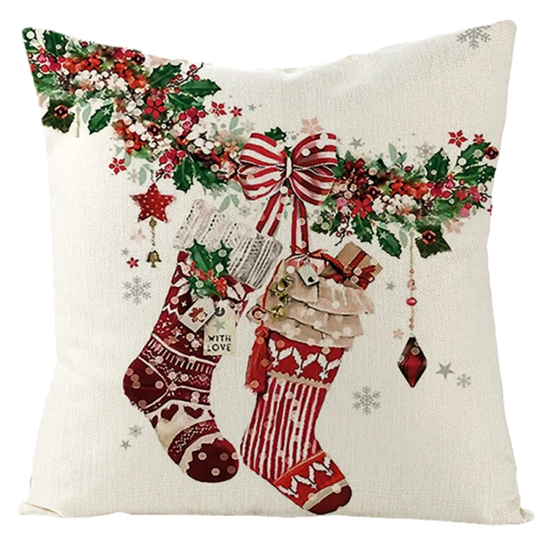 Pillow Cases Square Cushion Cover for Sofa Santa Claus Print Pillow Covers Christmas Elk Pattern Holiday Decor Home Decoration