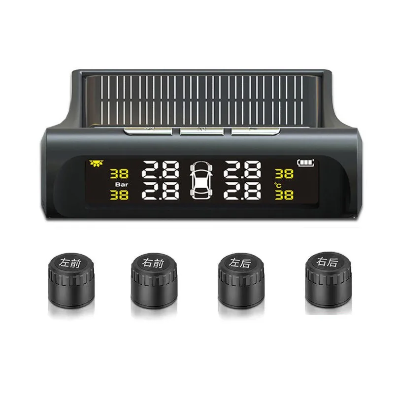 TPMS Tire Pressure Monitoring System Solar Wireless Color Display with External and Internal Sensor Options Voice Alert for Car