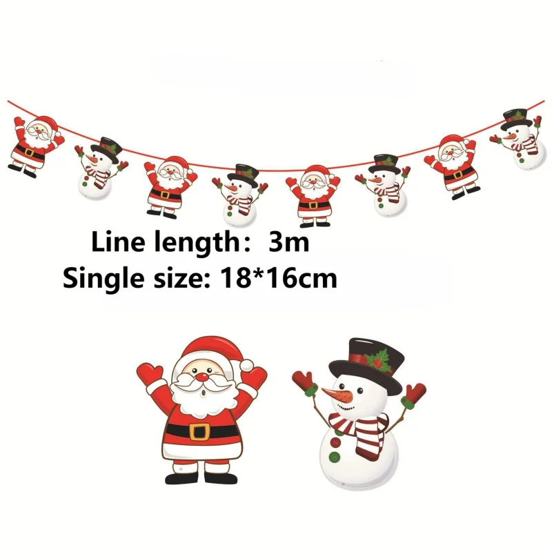 3m Christmas Banners Paper Pull Flag Santa Elk Tree Hanging Flag Bunting Garland Birthday Wedding Party Decoration For Home 2022