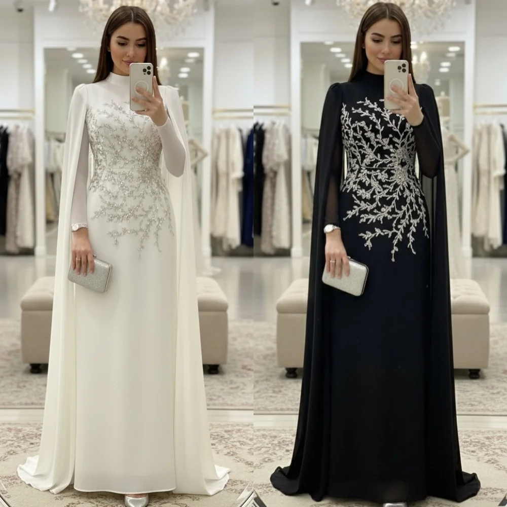 Customized Elegant Formal Rhinestone Beading Straight High Collar Long Dresses Bespoke Occasion Dresses Sizes Available Fashion