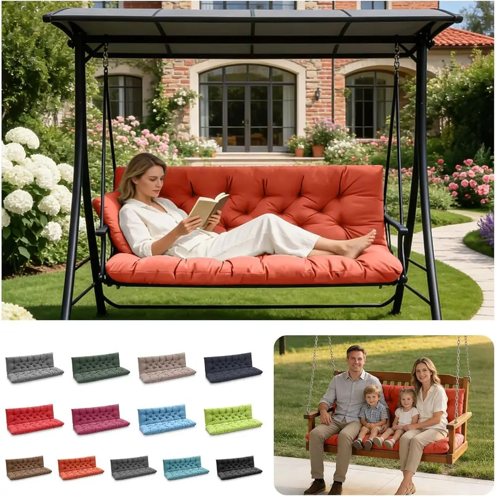 

Outdoor Swing Cushions, Porch Swing Replacement Seat Cushions with Backrest, 3 Seat Bench Pad Cushions, or Outside Patio, Garden
