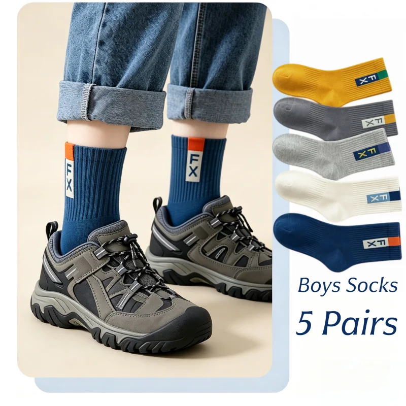 5 Pairs Baby Socks Spring Autumn New Cotton Socks Kids Sport Sock 1-14T Boys Letter Pattern