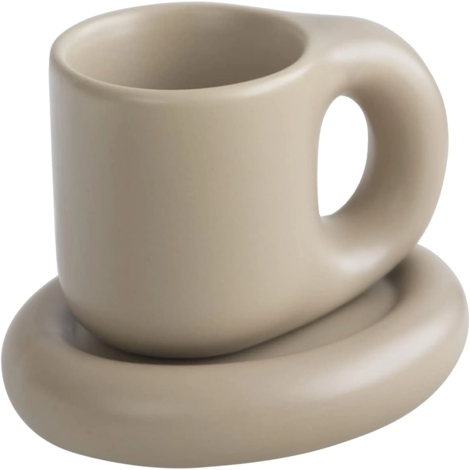 

9 oz Matte Crème Chubby Funny Coffee Mug, Novelty Cute Cup and Saucer