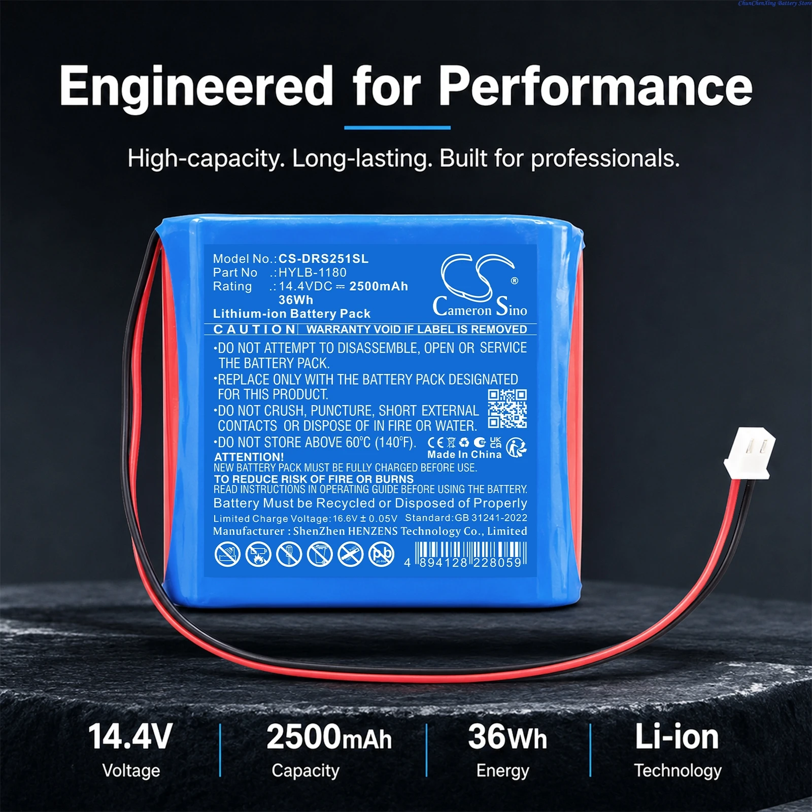 Cameron Sino 14.4V 2500mAh Replacement Battery HYLB-1180 for Deviser DS2500R