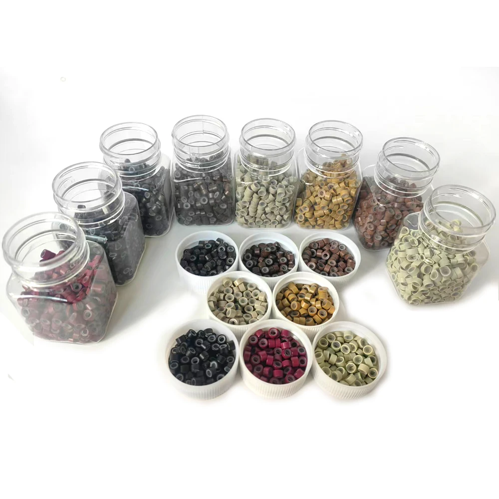 500pcs Hair Extentions Micro Rings Links Beads, 5mm Silicone Lined Beads for Human Hair Extensions Tool-Multi-colored