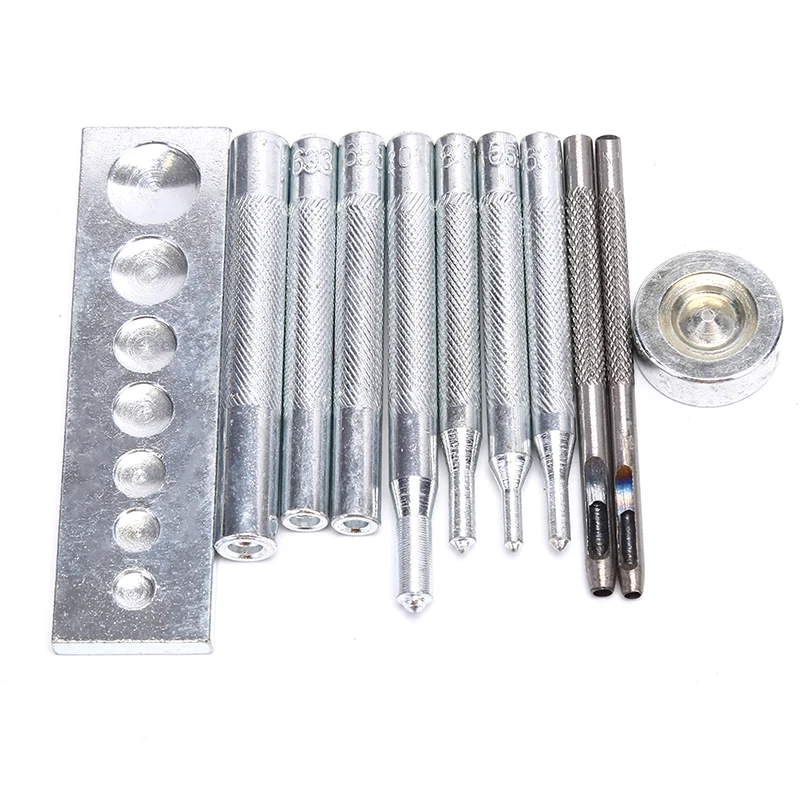 11 pz/set strumento in pelle fai da te Die Punch Hole Snap Rivet Button Setter Base Kit