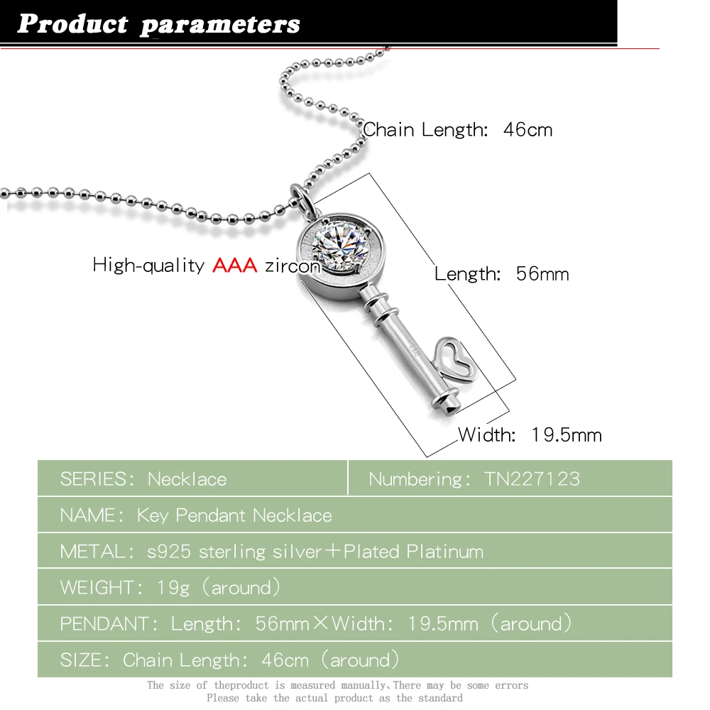 Solid 925 Silver Necklace Zircon Star Key Shape Heart Silver Pendant Fashion Bead Chain For Women Chain Unisex Jewelry Gifts