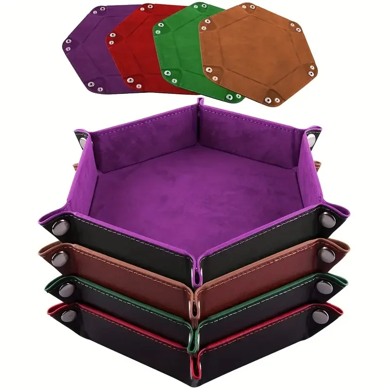 PU Leather Hexagon Dice Tray Folding Storage Box for Game Accessories