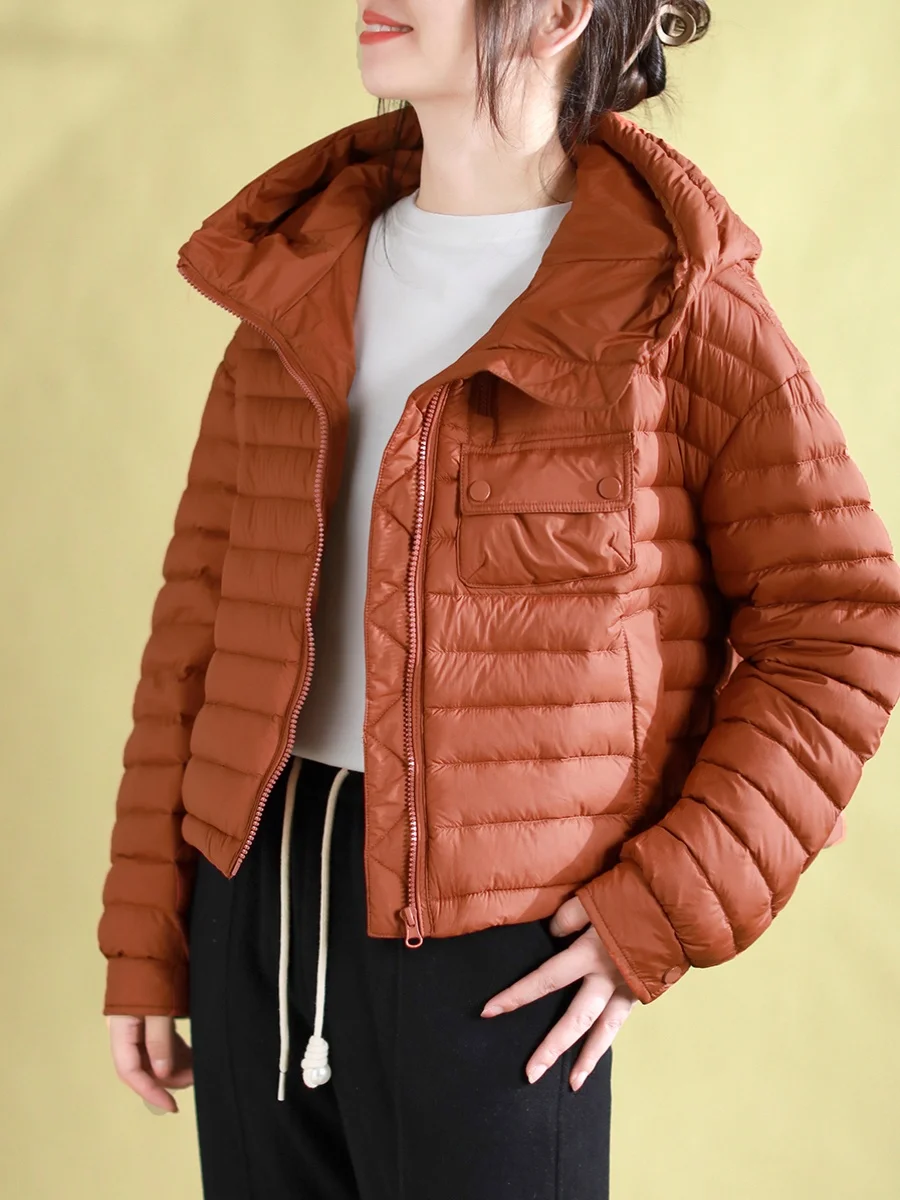 Chaqueta Corta ra de Plumón para Mujer, Estilo Coreano, Abrigo Cálido de Aodón, Deado, con Capucha y Cierre de Cremal...