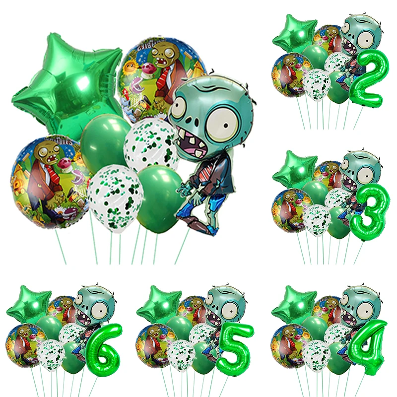 Plants Vs Zombies Balloons Pvz Cartoon Game Children Birthday Party Decoration Aluminum Film Balloon Baby Shower Event Decor Set