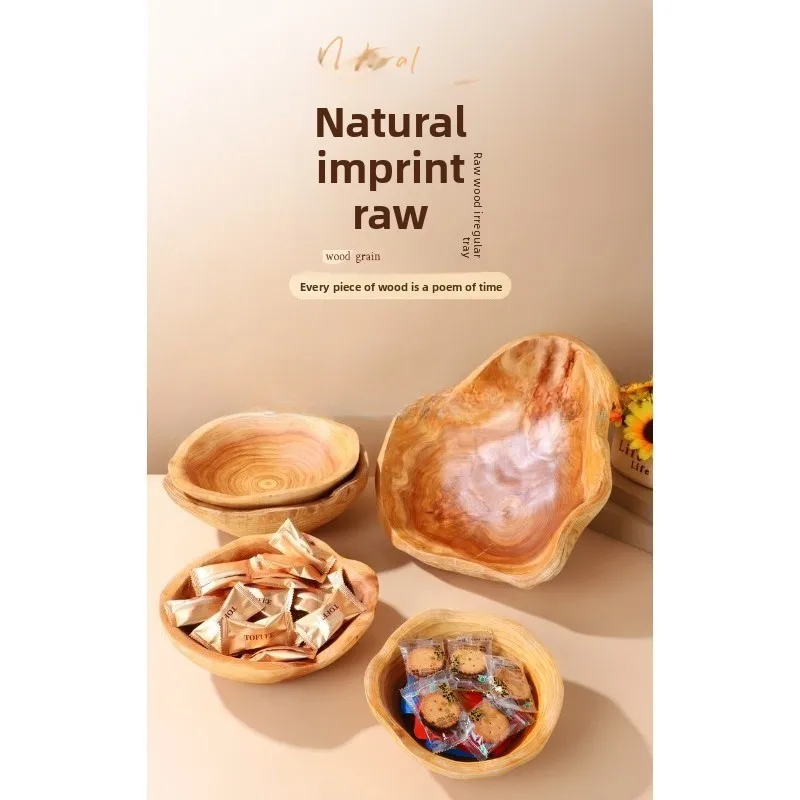 Creative solid wood fruit plate household living room irregular log texture dried fruit snack tray hotel hot pot side dish