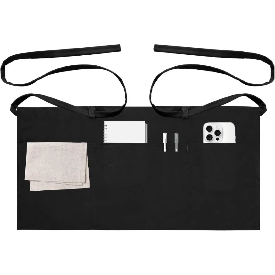 

Server Aprons with 3 Pockets Waitress Waiter Waist Black Apron for Women Men Chef Kitchen Serving Cng Baking 1Pack 12.6 ih