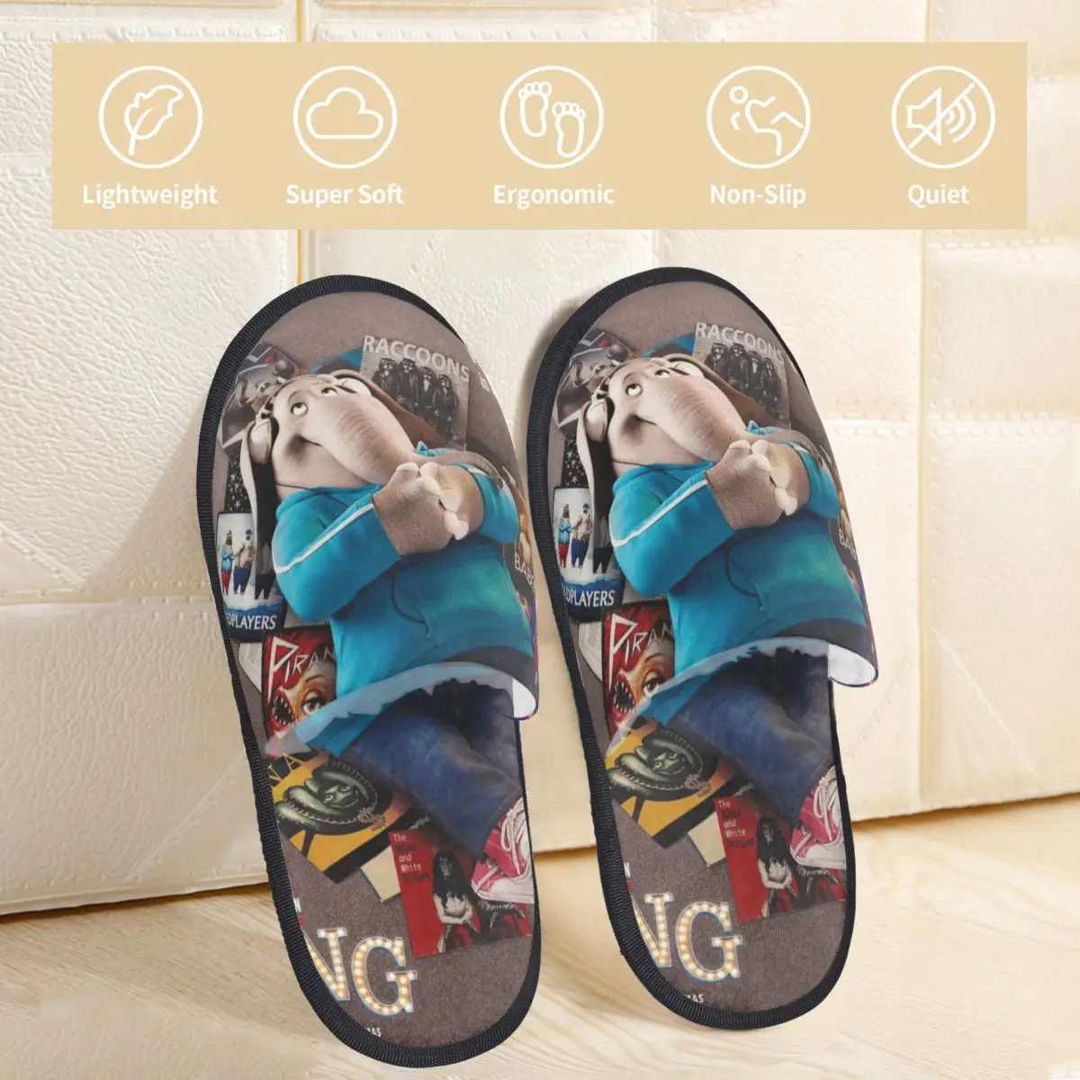 الفيل الغناء 2 فيلم الكرتون شبشب منزل المضادة للانزلاق الموسيقية الكوميديا دافئ المنزلية نِعال من الفراء الشرائح غرفة نوم