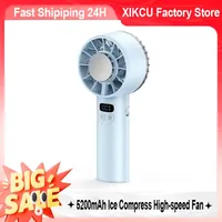 XIKCU 5200mAh LED Digital Display Ice Compress High-speed Outdoor Cooling Fan USB Rechargeable Handheld Mini Fans Travel Camping