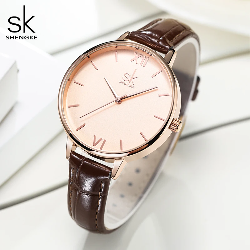 Shengke Top Brand Ladies Quartz Watches Fashion Leather strap Women\'s Wristwatches Best Gifts Clock for Wife, Family,Friend