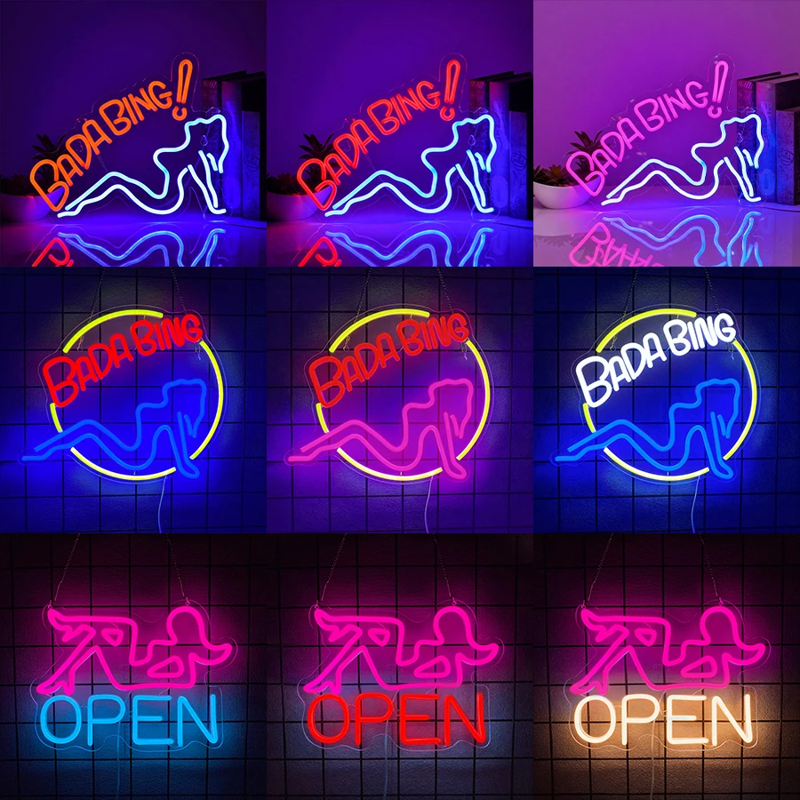 Bada Girls Neon Sign for Wall Décor,Bing Sopranos LED Neon Lights,USB Powered Neon Open Signs for Man Cave Bar Pub Store Party