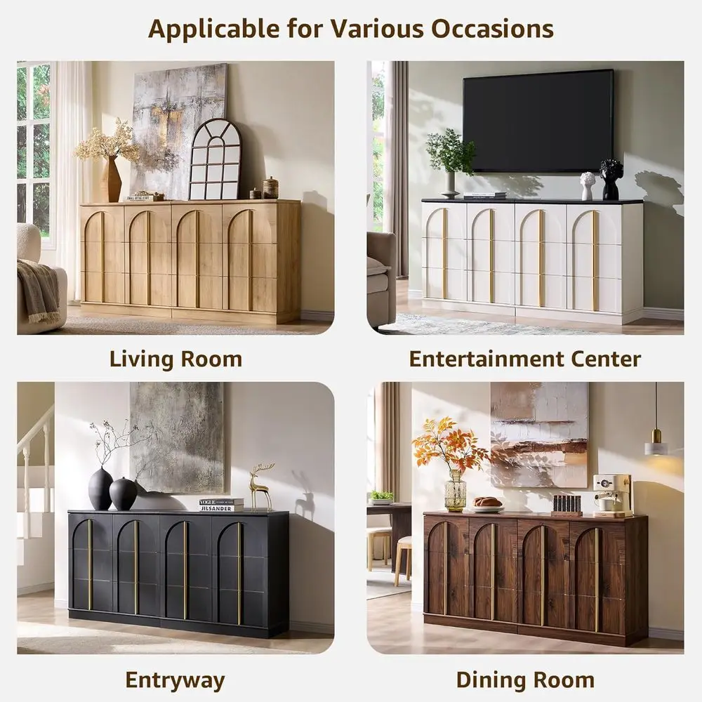 خزانة جانبية بباب مقوس 63 من خشب البلوط الطبيعي مع مساحة تخزين وأرفف قابلة للتعديل وبار قهوة لغرفة المعيشة أو المطبخ أو المدخل