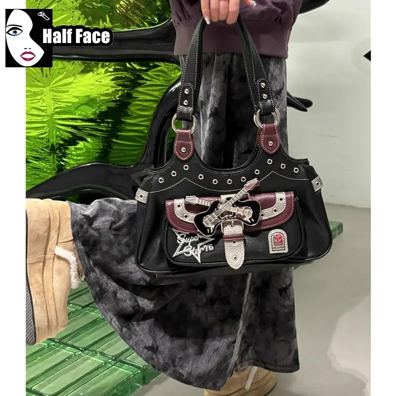 Y2K Spicy Girls Harajuku Women Gothic Punk Lolita Large Capacity Commuting Handheld Underarm Niche Design One Shoulder Bags Tote