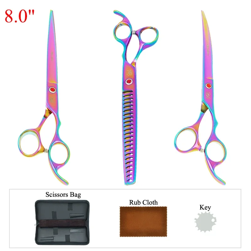 8 inch Meisha Japan Steel Pet Gromming Scissors Set 3 Pieces Dog Cat Hair Scissors with Bag Animals Curved Haircut Shears B0052A