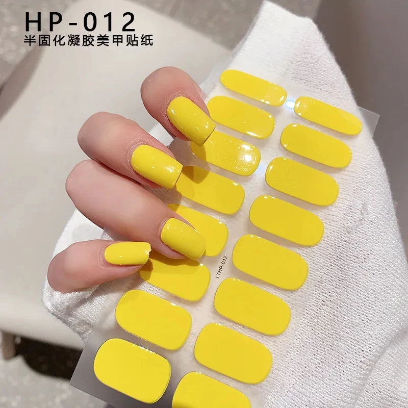 2024 # Neue halbgehärtete Gel-Nagelaufkleber, langlebig, einfarbig, Nagelstreifen, UV-Lampe, ausgehärtete Maniküre-Gel-Aufkleber, 16 Tipps