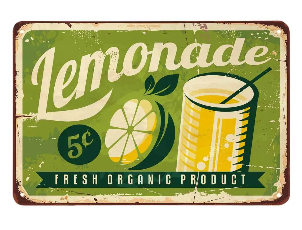 AOYEGO Lemonade Tin Sign,Fresh Fruit Drinks Lemon Bubbles Vintage Metal Tin Signs for Cafes Bars Pubs Shop Wall Decorative  sign