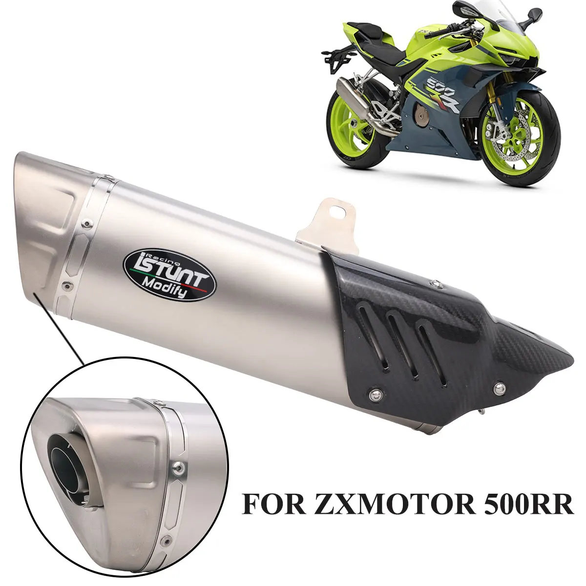 

Motorcycle Exhaust Tail Pipe Slip On For ZXMOTO 500RR 2025 2026 ZX-MOTO Exhaust with Carbon Fiber Cover