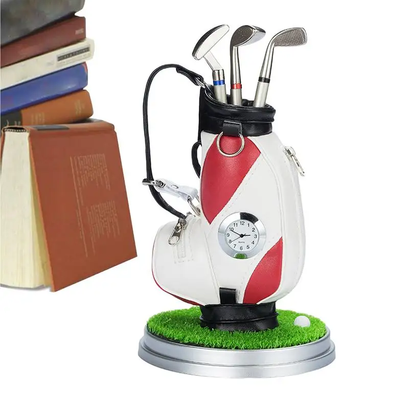 

Golf Club Pens Set Club Storage Golf Bag Holder Mini Stationery Decorations Bag Pen Holder With Clock For Snaps Erasers Notes Ke