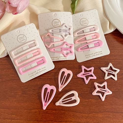 3PCS Set Pink Simple Heart Star Basic Hair Clips For Girl Children Cute Korea Metal Hairpin Barrettes Fashion Accessories Gift