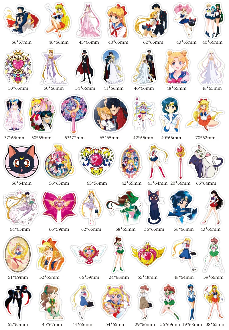 50pcs Anime  Sailor Moon Japanese Cartoon Waterproof Decor Stickers for Phone, Water Bottle & Notebook