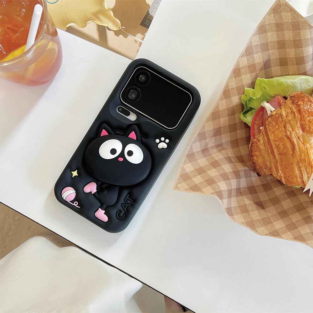 Niedliche 3D-Cartoon-Handyhülle mit schwarzer Katze, weiche Silikonhülle für Xiaomi 17 Pro Max, stoßfeste Schutzhülle mit Ständerfunktion, Fundas – Detail 2