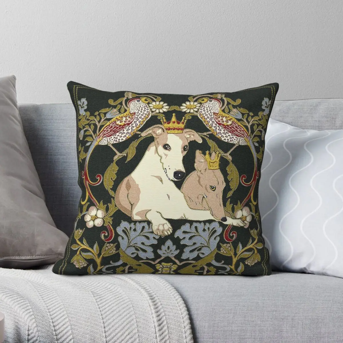 Whippets And Strawberry Thieves Pillowcase Polyester Linen Velvet Printed Zip Decorative Sofa Cushion Cover 45x45