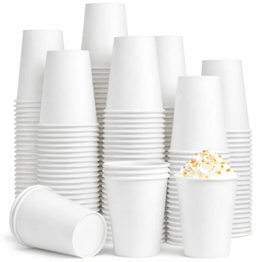 

Paper Coffee Cups, 100 Pack White Disposable Cups for Hot and Cold Beverages, Sturdy with Leak-Resistant Lining, Ideal for Home