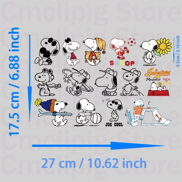 Funny Kawaii Snoopy Small size Clothing stickers DIY patches for children stripes on clothes Ironing applications