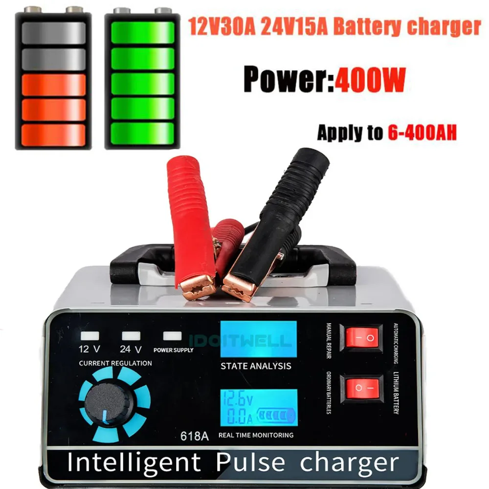Smart Desulfator Maintainer ładowarka akumulatorów 12V 30A 24V 15A regulowana naprawa impulsów ładowarka akumulatorów kwasowo-ołowiowych do akumulatorów 12V24V