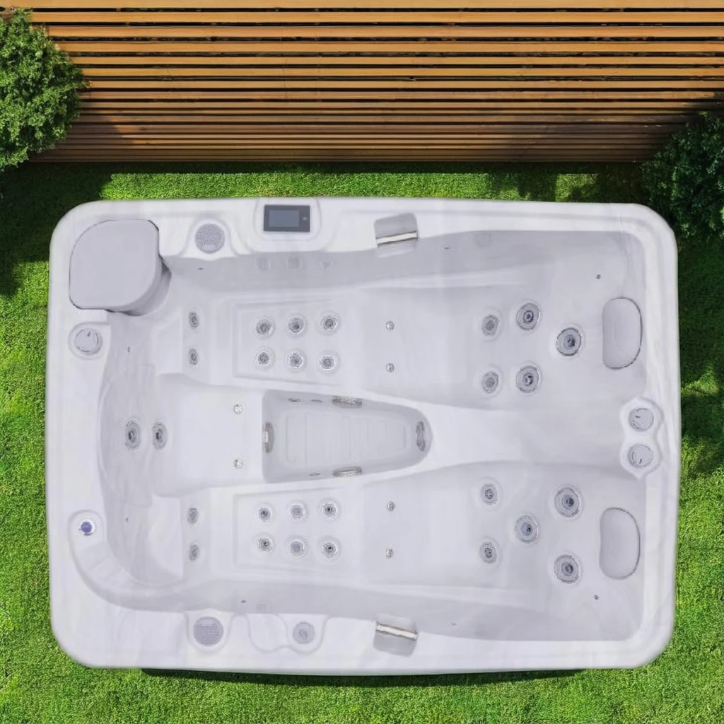 Outdoor 3 Person Hot Tub Spa With 2 Lounges Compact Acrylic Whirlpool Massage Tub For Garden Patio & Backyard Relaxation