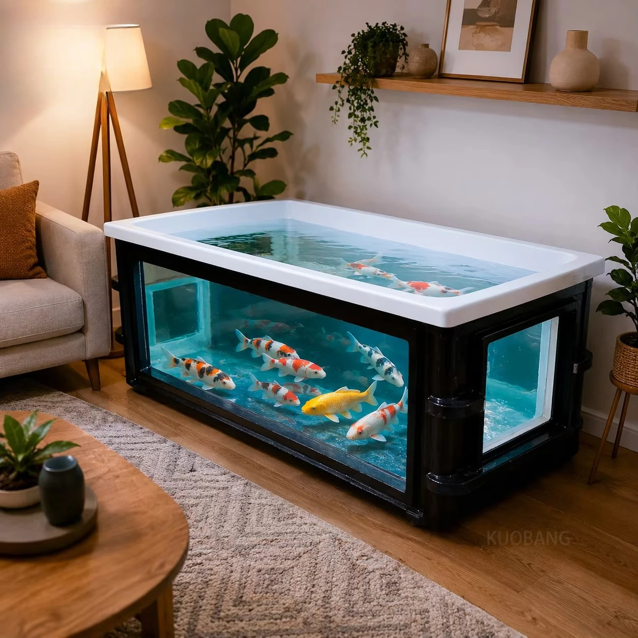 Custom Fiberglass Observation Fish Tank FRP Recirculating Aquaculture Tank with Acrylic Window for Koi Farm Pond
