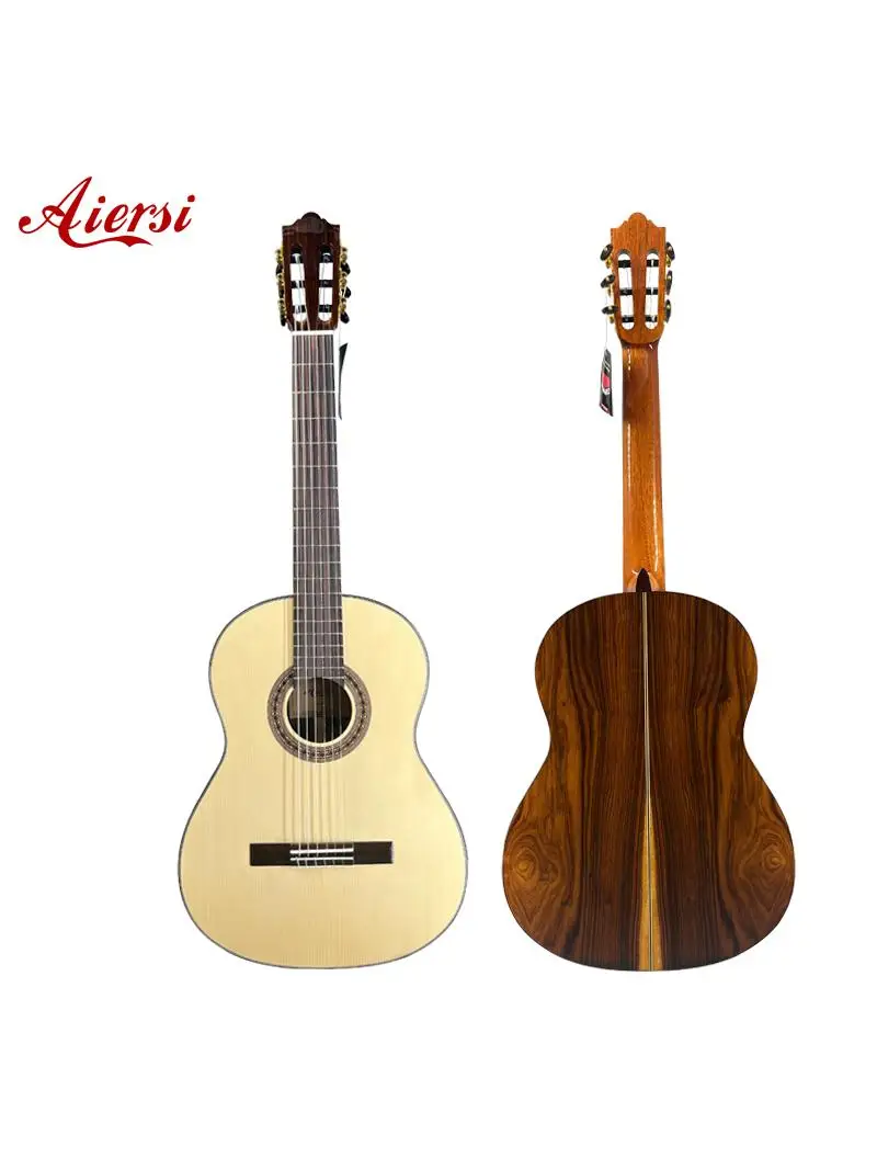 Handgemaakte 39-inch klassieke gitaar met massief Zwitsers sparren/cedar bovenblad gelamineerde Santos Back India palissander toets en brug - afbeelding 2