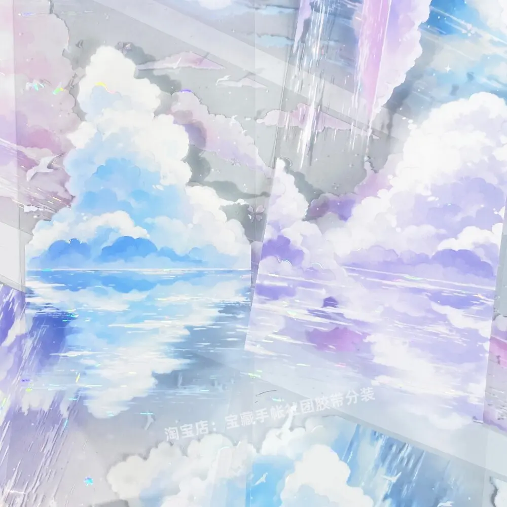 Water Cloud Reflection Sky Surface PET Stickers for Journaling Scrapbooking DIY Craft Decoration Serene Landscape Themed Tape