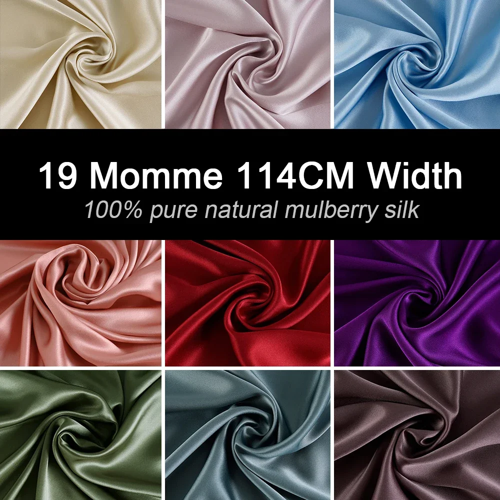 

100% Pure Silk Fabric 114CM Width 19 Momme Natural Mulberry Silk Fabric High-quality Plain Crepe Satin