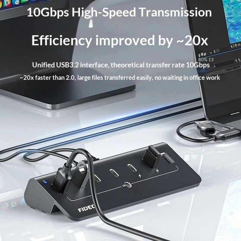 Fmouse Fideco Usb 3 2 Gen2 Hub 10gbps High Speed Multi Port Expander With Power Supply For Desktop Laptop Type C Docking Station