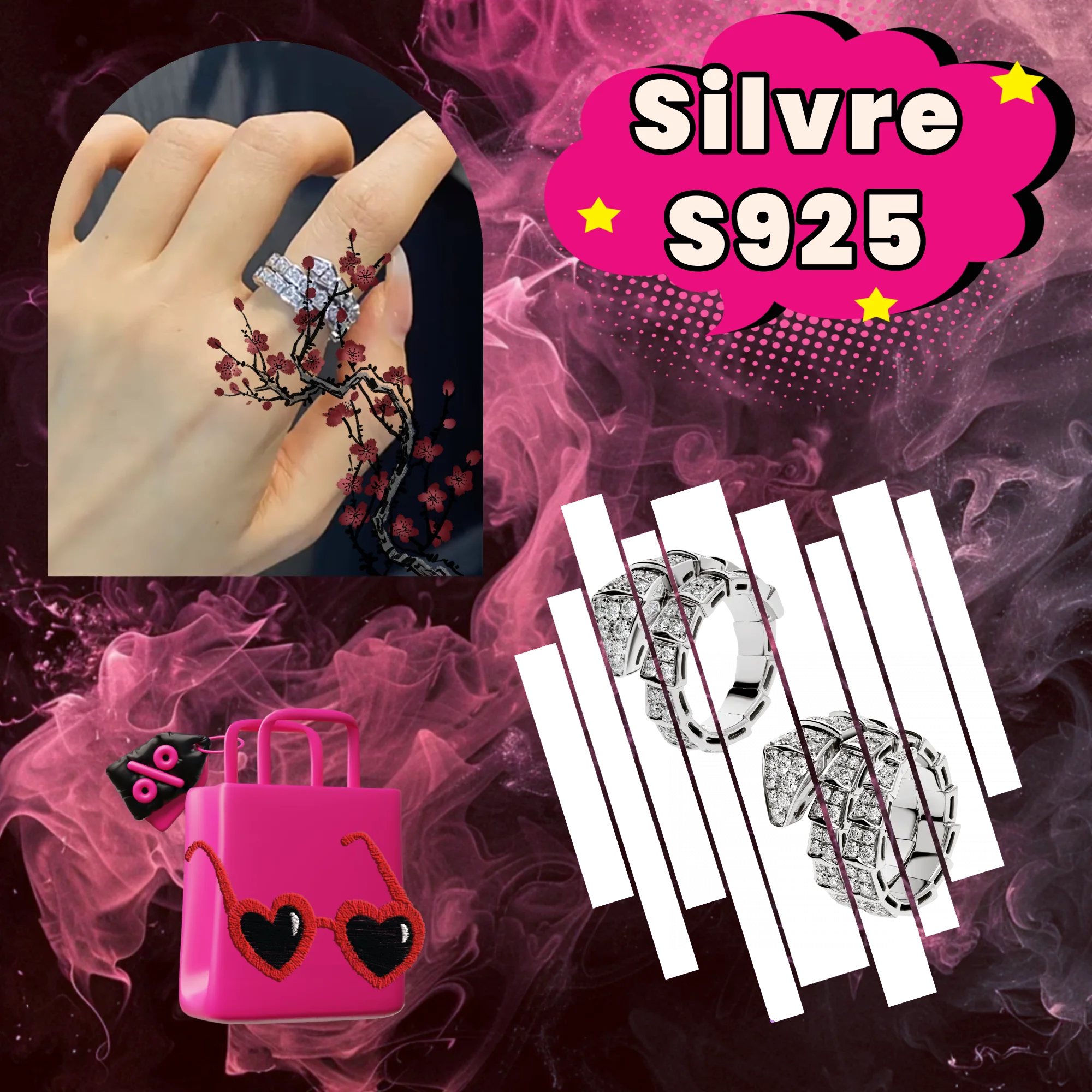 

Pure silver S925 women's jewelry snake shaped ring for luxurious banquet occasions, give it to your girlfriend to wear