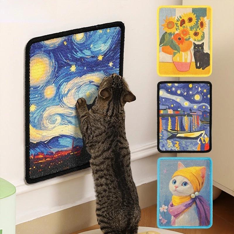 

Jute Backed Cat Scratching Board Oil Painting Design Durable Pet Toy for Kittens To Sharpen Claws