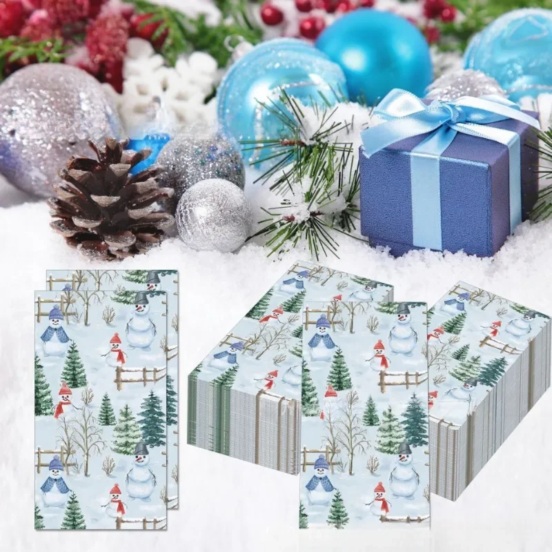 

20pcs 33*40cm Large Size Christmas Long Tissue Paper Winter Snowman Pine Tree Printed Colourful Paper Placemats Party Tissues