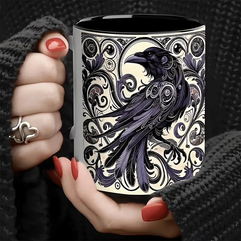Gothic Style Raven Shaped Ceramic Mug Heat Resistant Coffee Tea Cup Suitable for Hot Drinks Halloween Decoration Daily Use