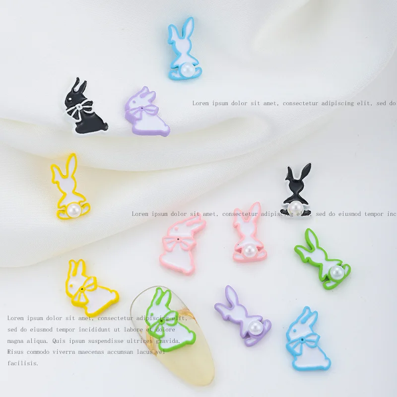 20 pezzi Kawaii Nail Charms Cute Cartoon Pearls Bows Rabbit Decorations