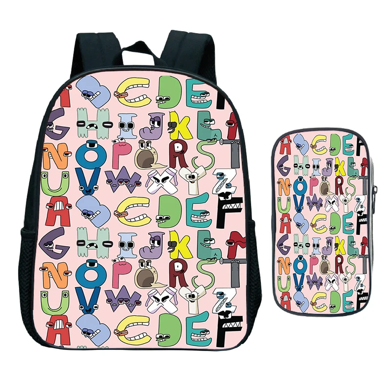 Mochila con estampado de letras para niños y niñas, bolsa para bolígrafos con alfabeto, juego divertido para guardería, mochila escolar de 2 piezas